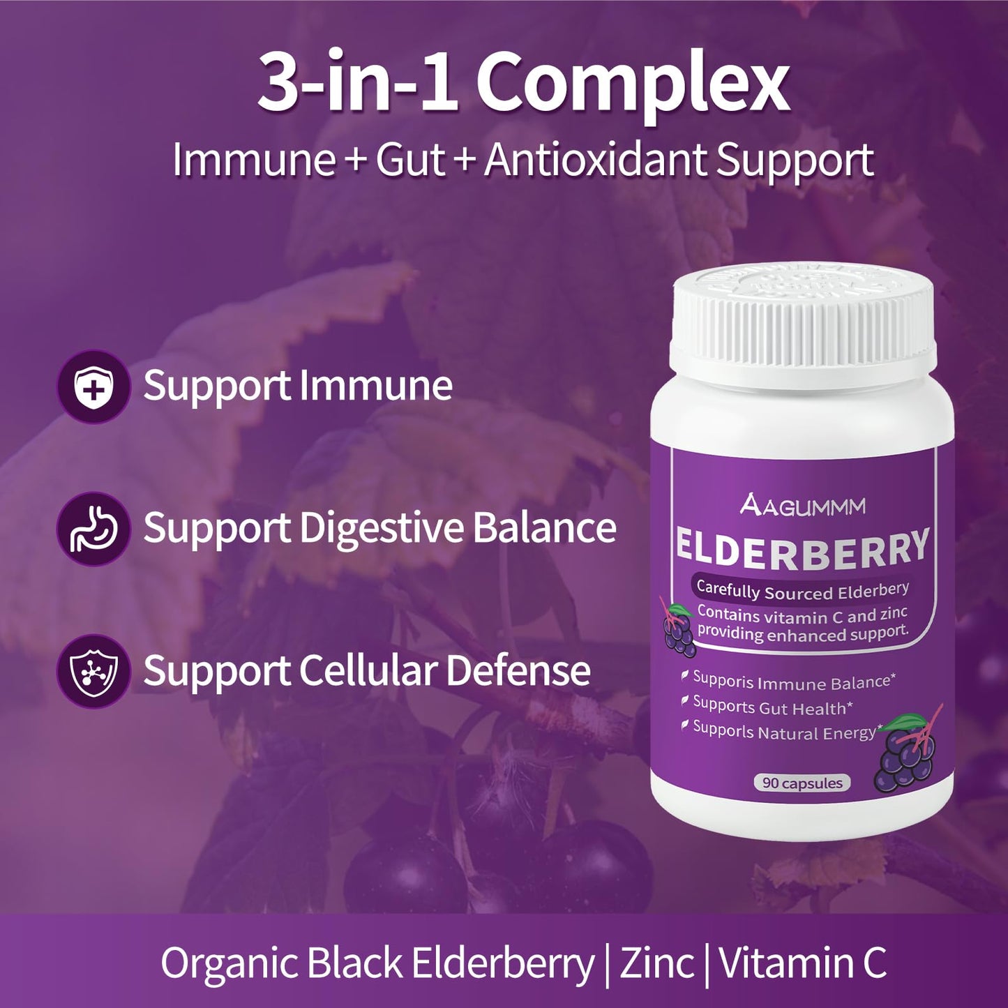 AAGUMMM Organic Black Elderberry Capsules, 90 Capsules