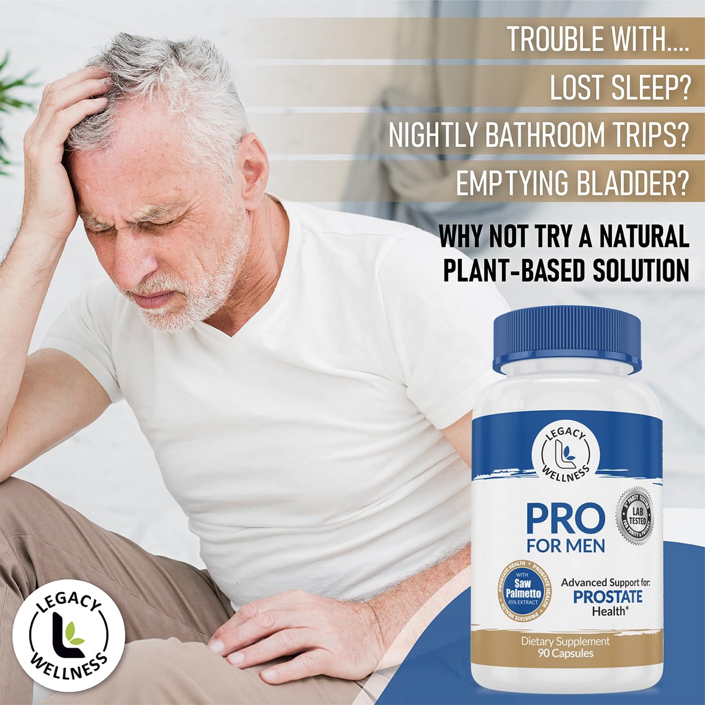 LegacyNutra PRO Prostate Health Supplements For Men with Saw Palmetto, Beta Sitosterol + Supports Healthy Urination & Flow, Reduces Urges & Bathroom Trips So You Can Sleep Well + DHT Blocker Capsules 90 Count