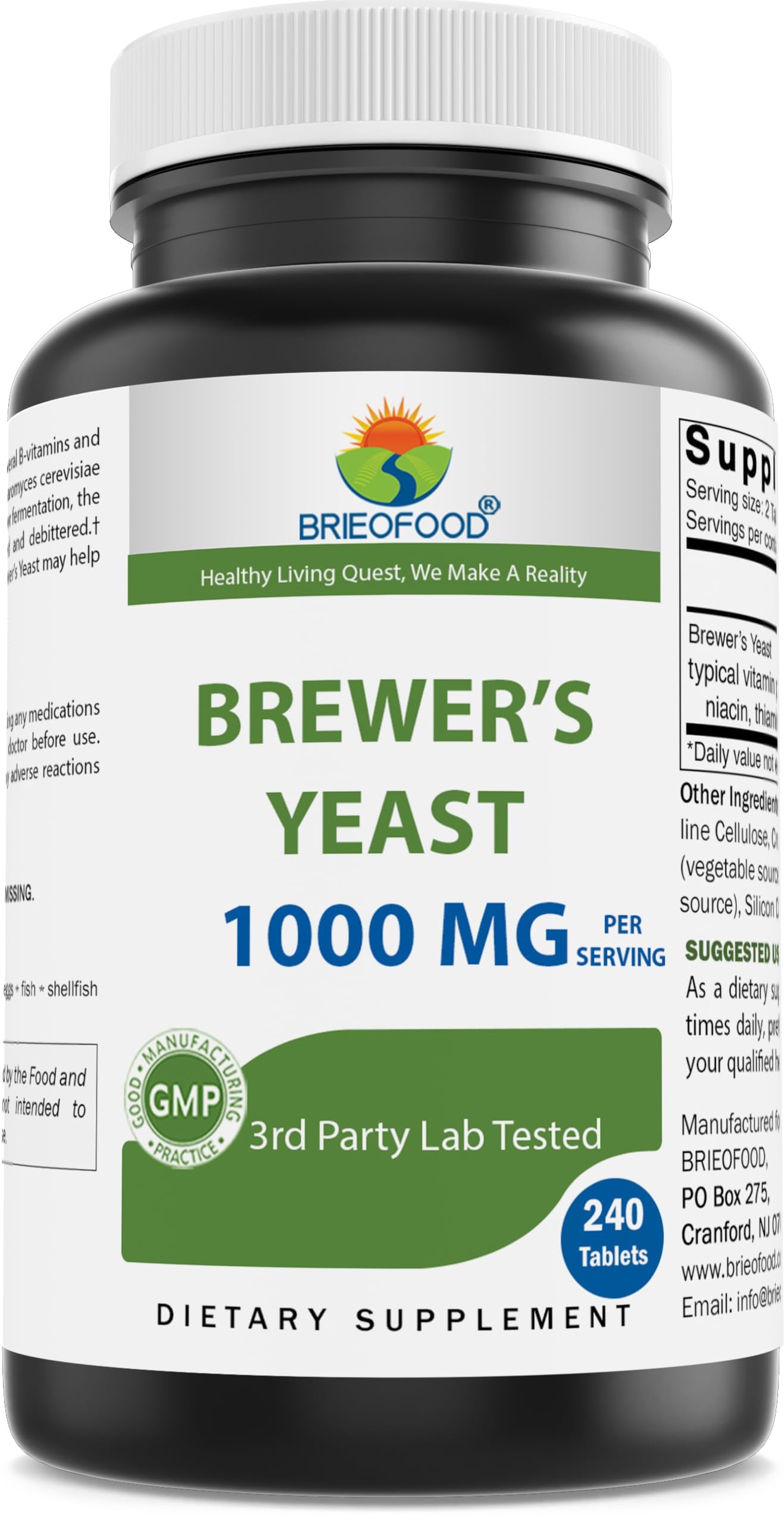 Brieofood Brewers Yeast 1000 mg per Serving Tablets, 240 Count