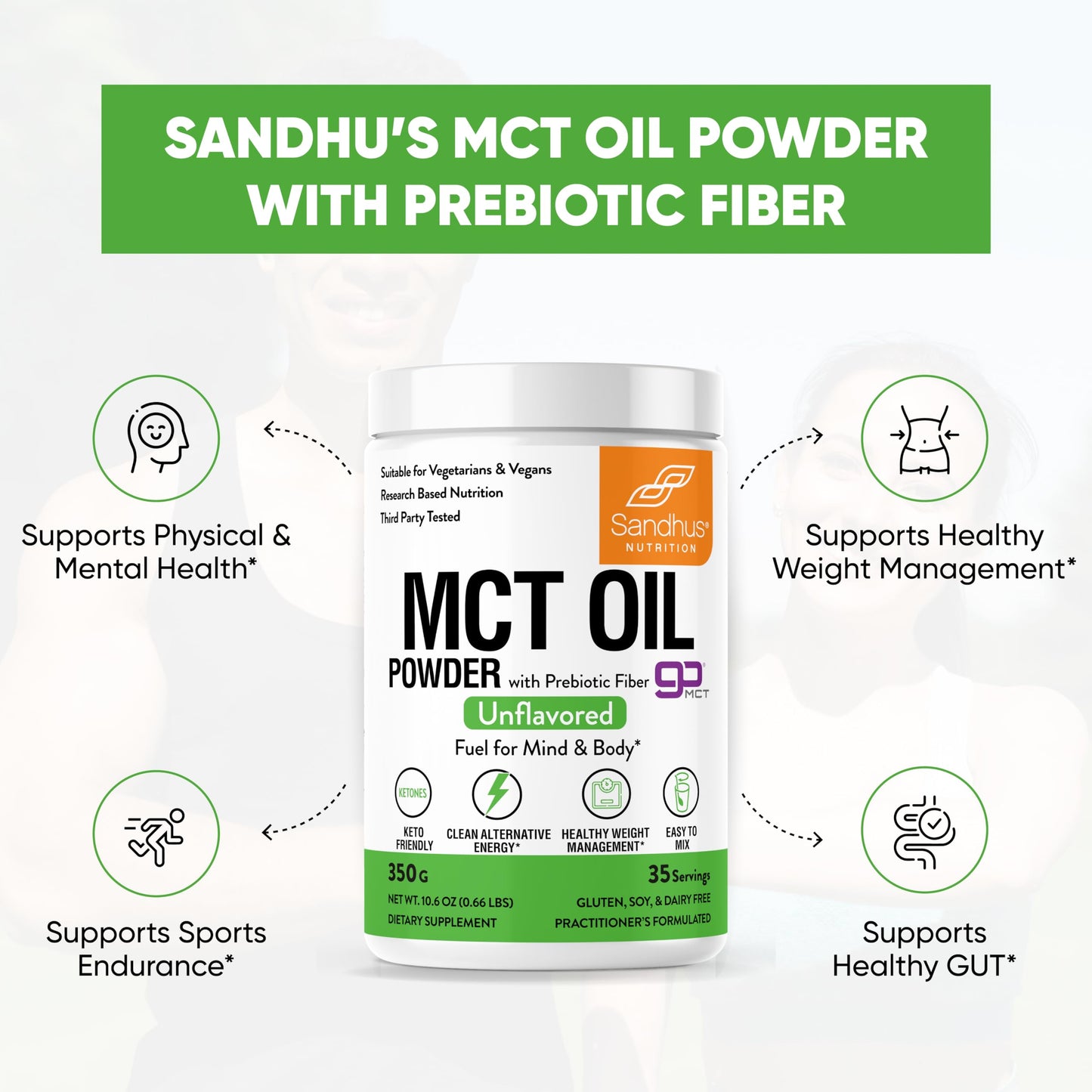 Sandhu's MCT Oil Powder with Prebiotic Fiber, 10.6 oz