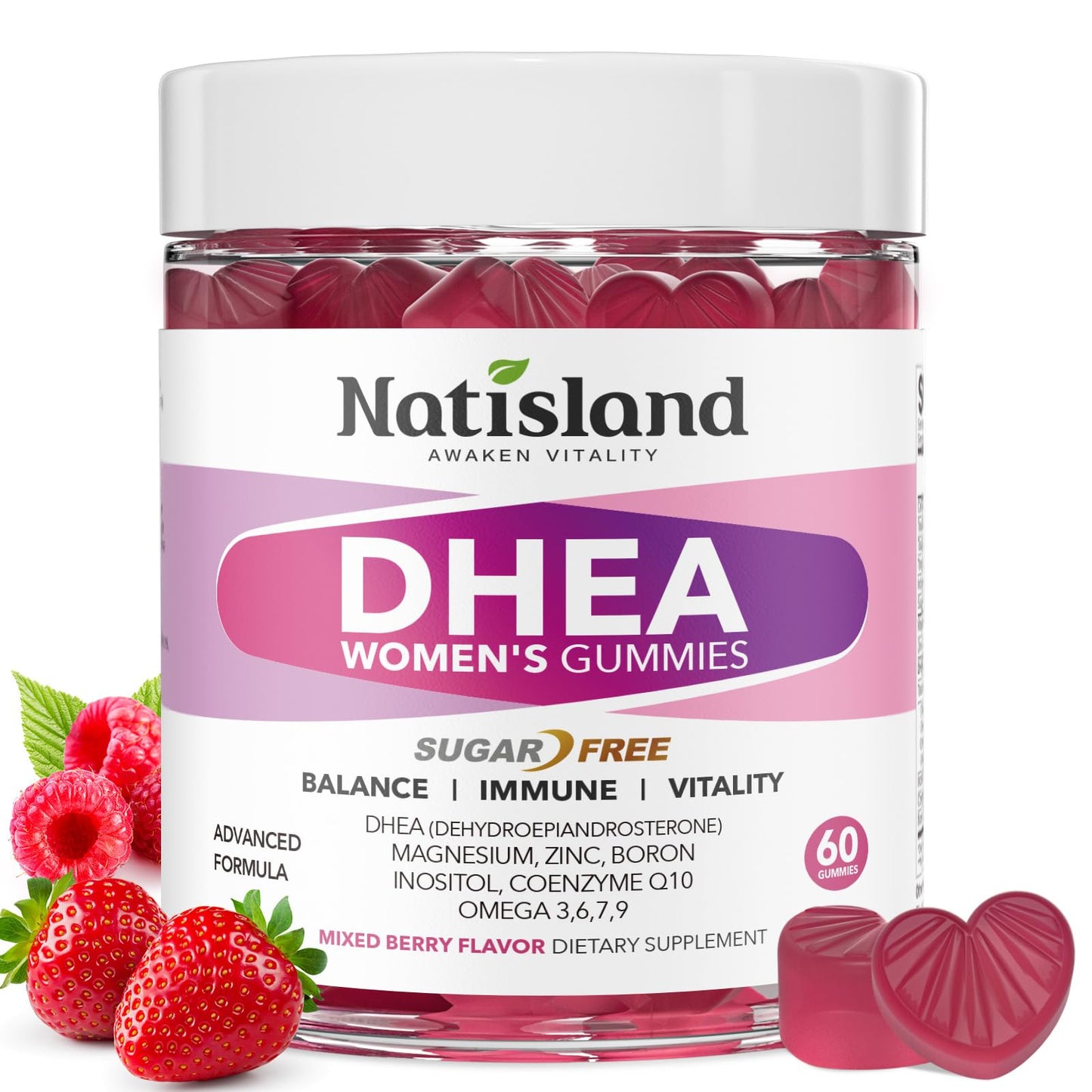 NATISLAND DHEA Gummy Supplement for Women, 25 mg per Gummy, 60 Gummies