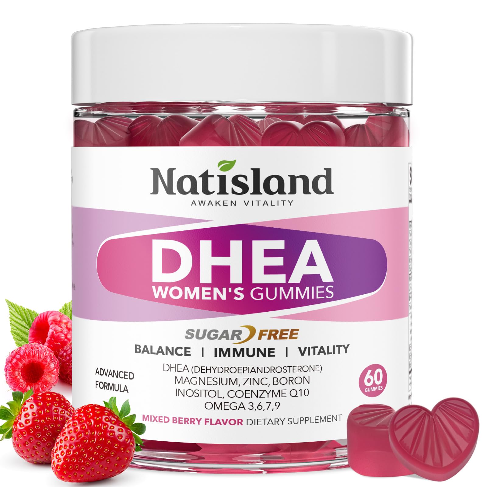 NATISLAND DHEA Gummy Supplement for Women, 25 mg per Gummy, 60 Gummies