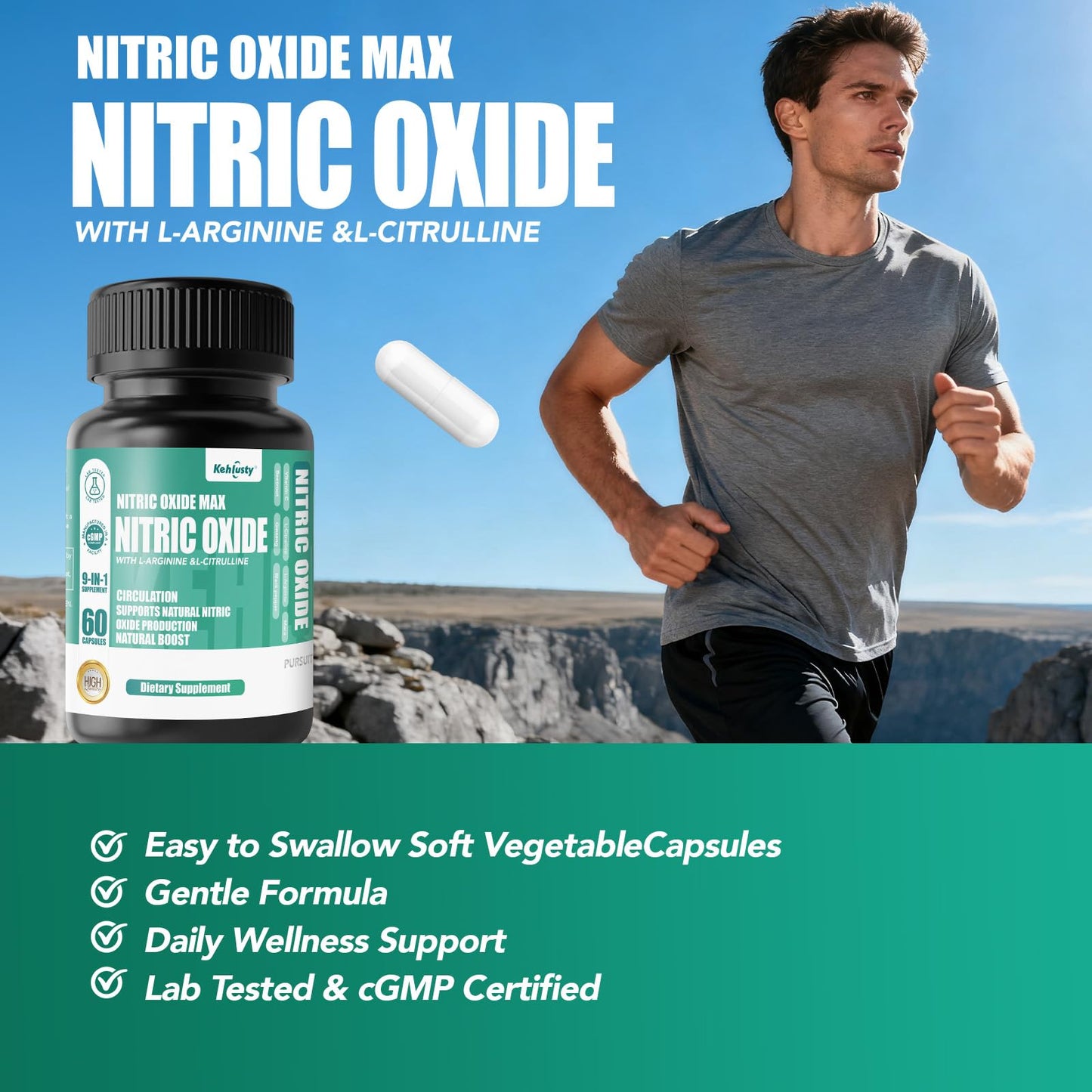 KEHLUSTY Nitric Oxide Booster Capsule, 60 Capsules