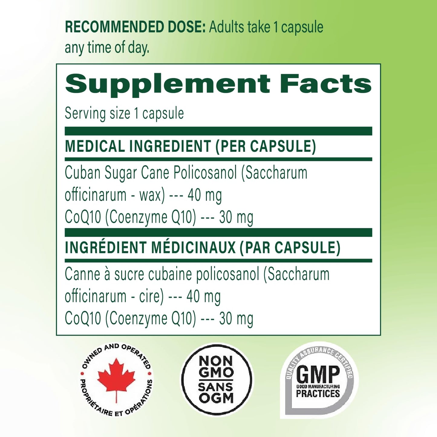CBI Natural Policosanol 40mg with CoQ10 30mg Capsules, 120 Count