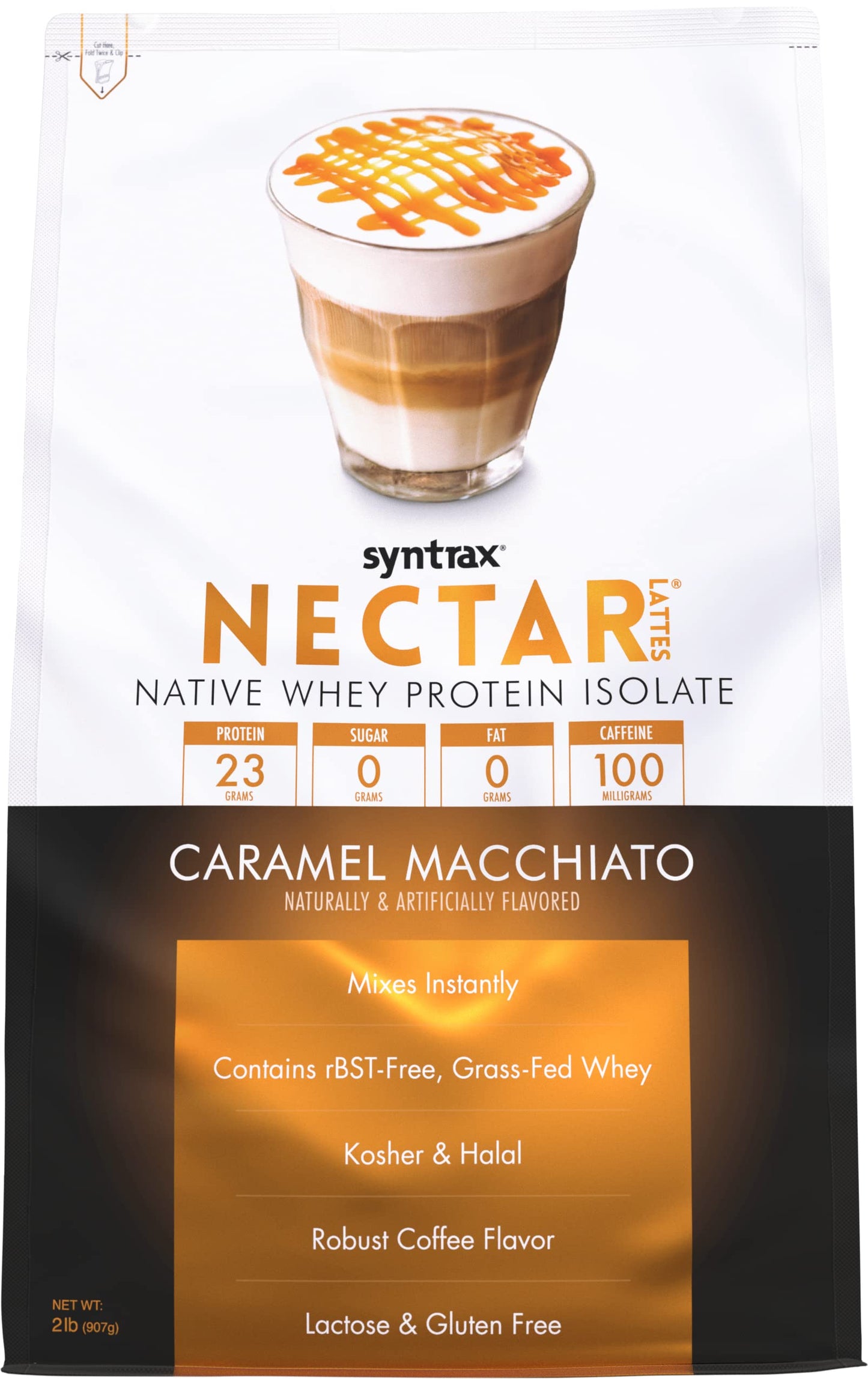 Syntrax Nectar Lattes Whey Protein Isolate Powder Caramel Macchiato, 32 Servings