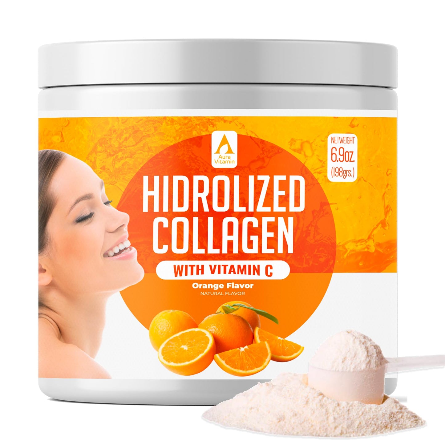 AV Orange Hydrolyzed Grass Fed Collagen with Vitamin C Powder 6.9 Ounce