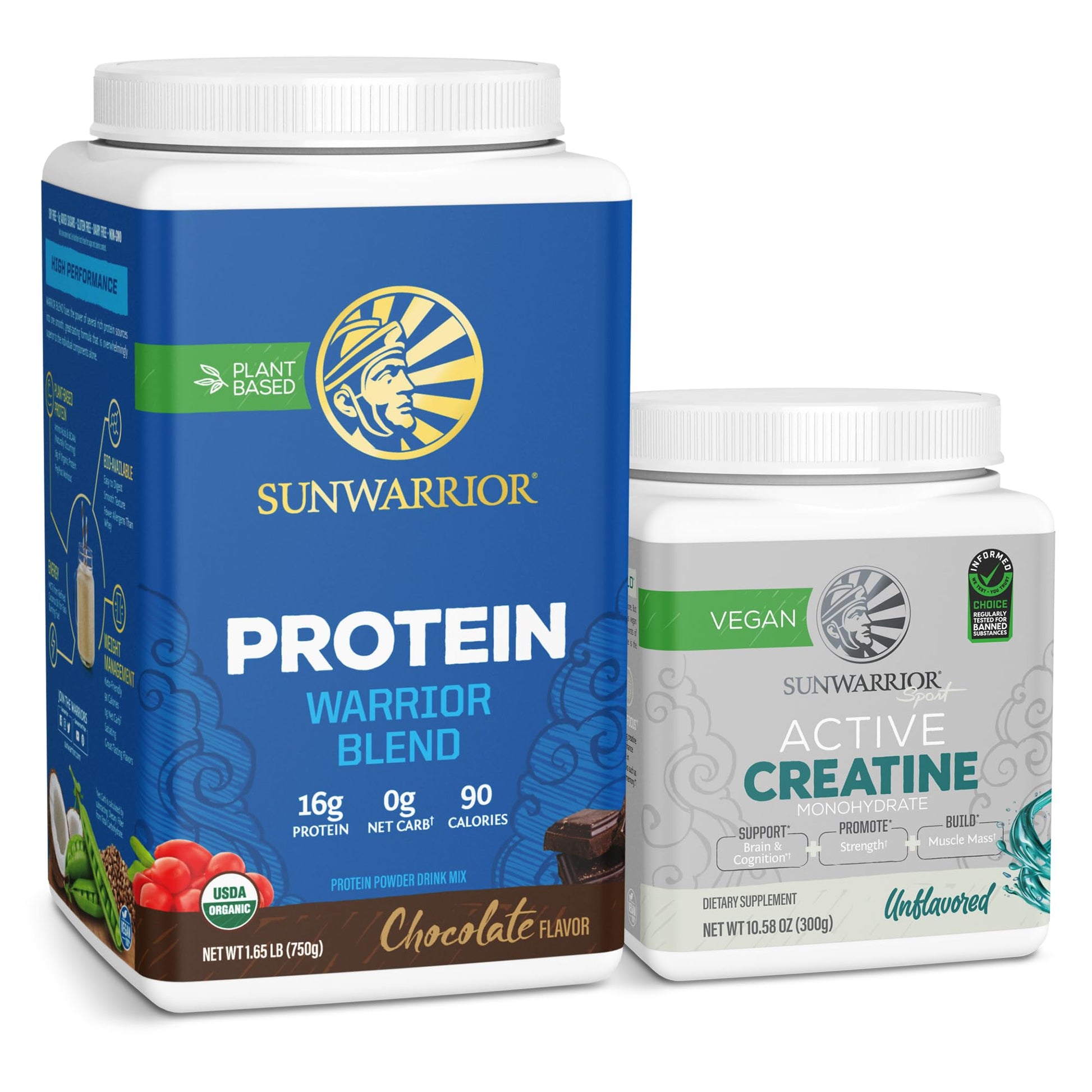 Sunwarrior Vegan Protein Powder & Creatine Monohydrate Powder, 20 Servings & 60 Servings