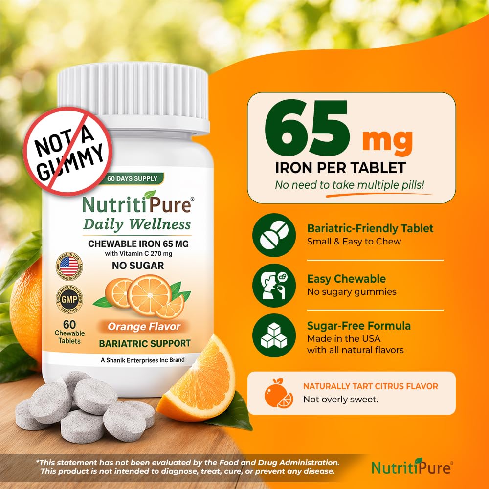 NutritiPure Carbonyl Iron 65mg Tablets with 270mg Vitamin C, 120 Tablets