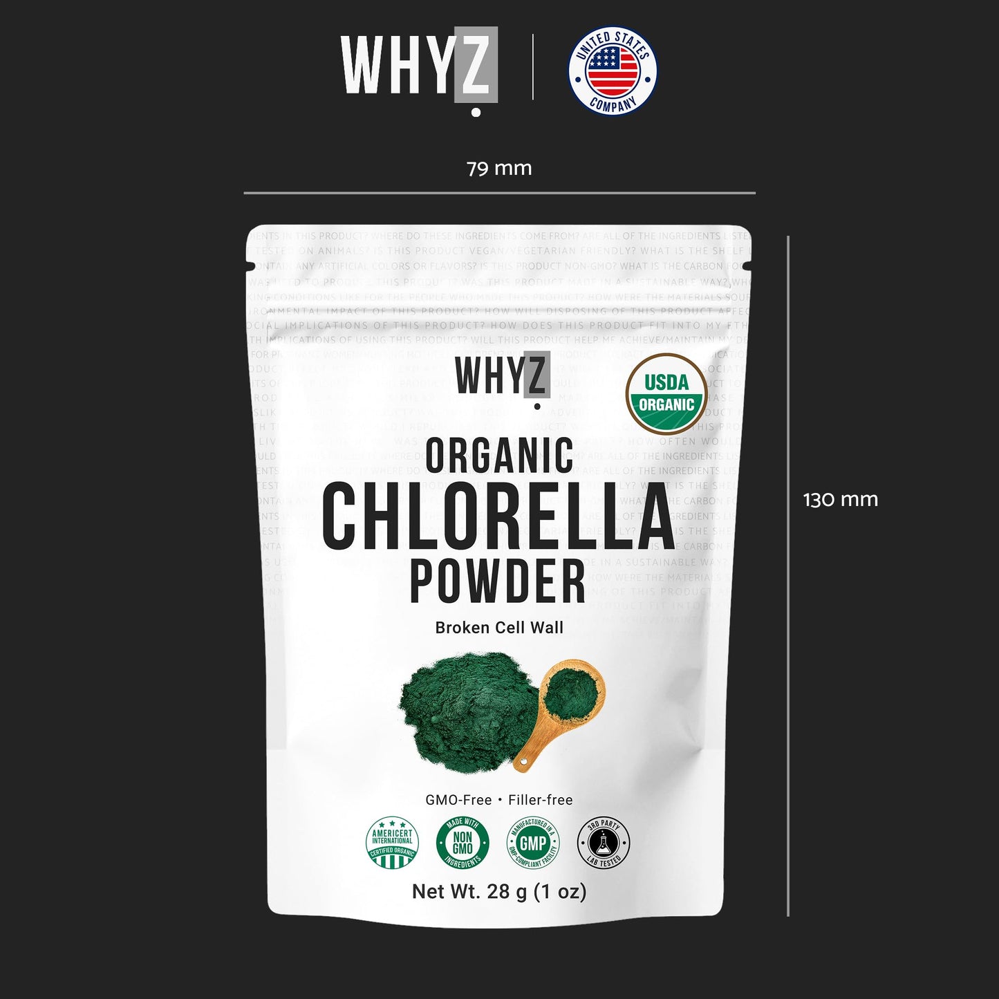 WHYZ Organic Chlorella Powder, 1 Ounce