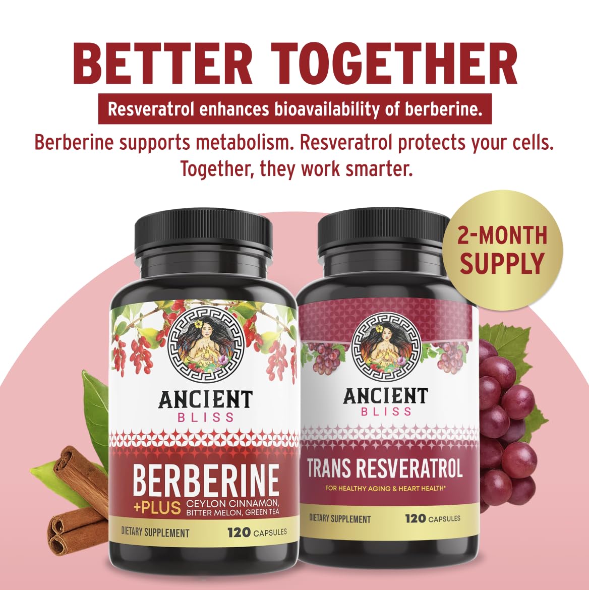 Ancient Bliss Resveratrol Powerful Antioxidant Supplement with Green Tea, Grape Seed Extract Capsules, 120 Capsules