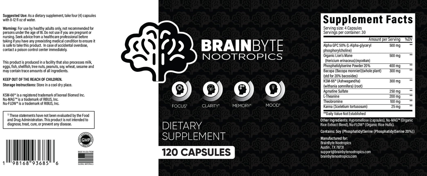 BrainByte Nootropics All-in-One Nootropic Supplement for Men & Women Capsule 120 Count