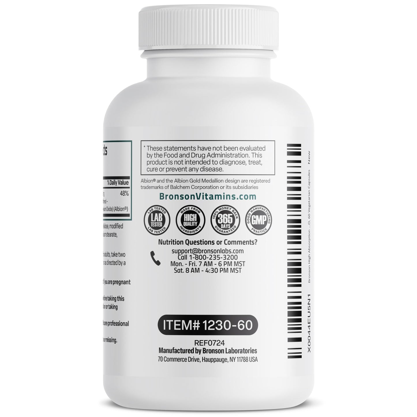 Bronson Magnesium Glycinate 200 mg per Serving Capsule, 60 Count