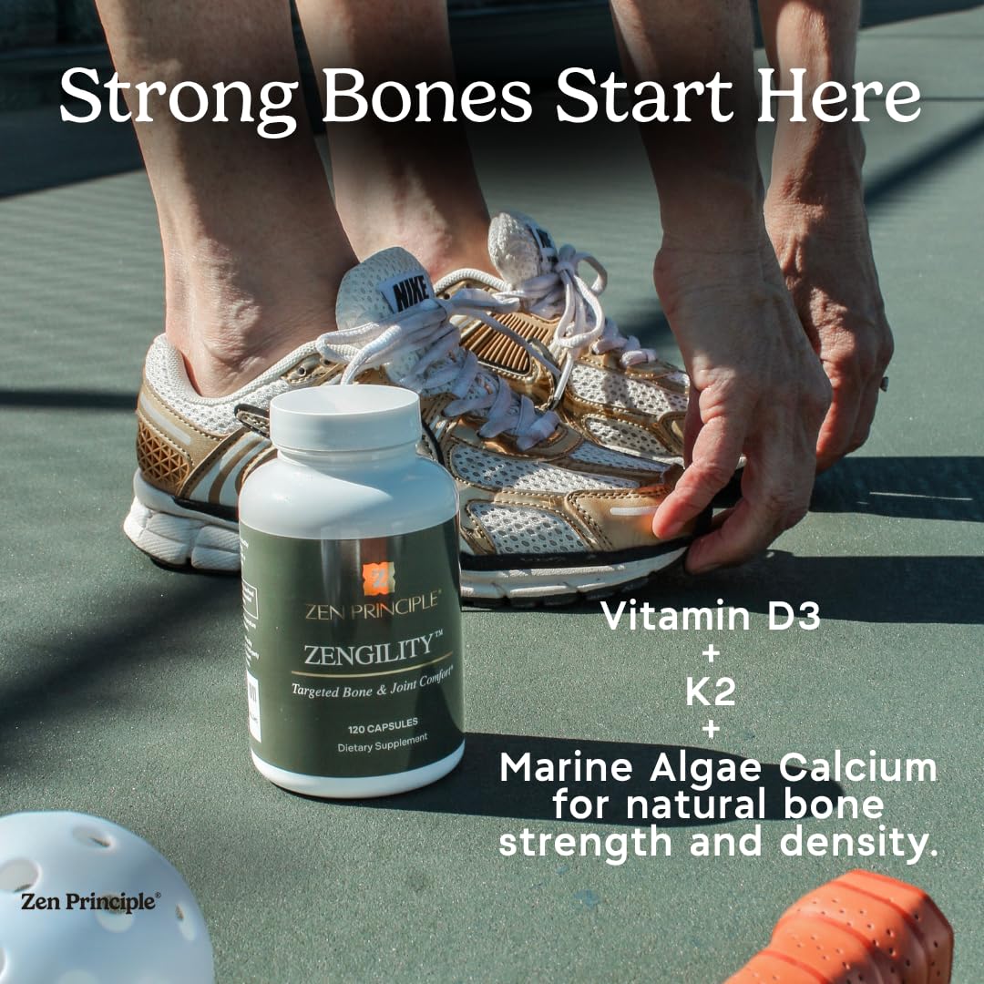 Zen Principle Zengility Joint Support & Bone Strength Supplement – Fast-Acting Relief with MSM, Plant Calcium, Vitamin K2 & D3. Shellfish-Free Vegan Formula for Mobility & Comfort, 120 Capsules