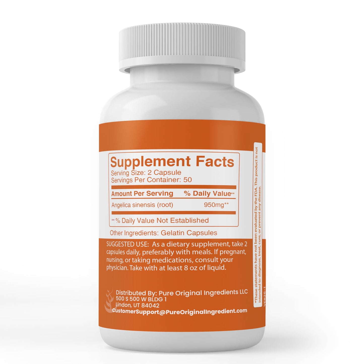 PURE ORIGINAL INGREDIENTS Dong Quai Root Extract Capsules 200 Count