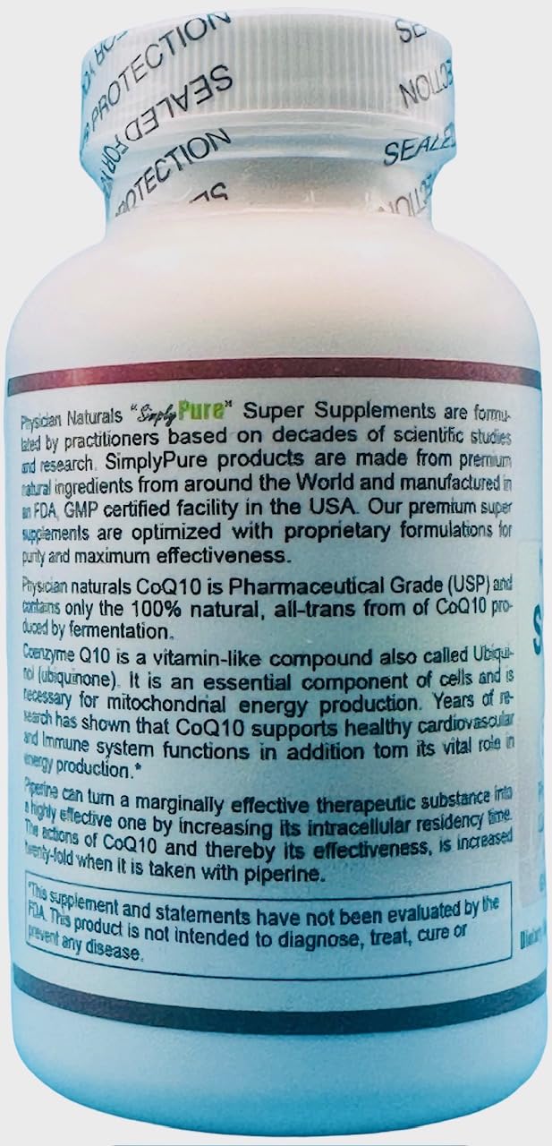 Physician Naturals Super CoQ10 Co-Enzyme with Piperine 200 mg, 60 Capsules
