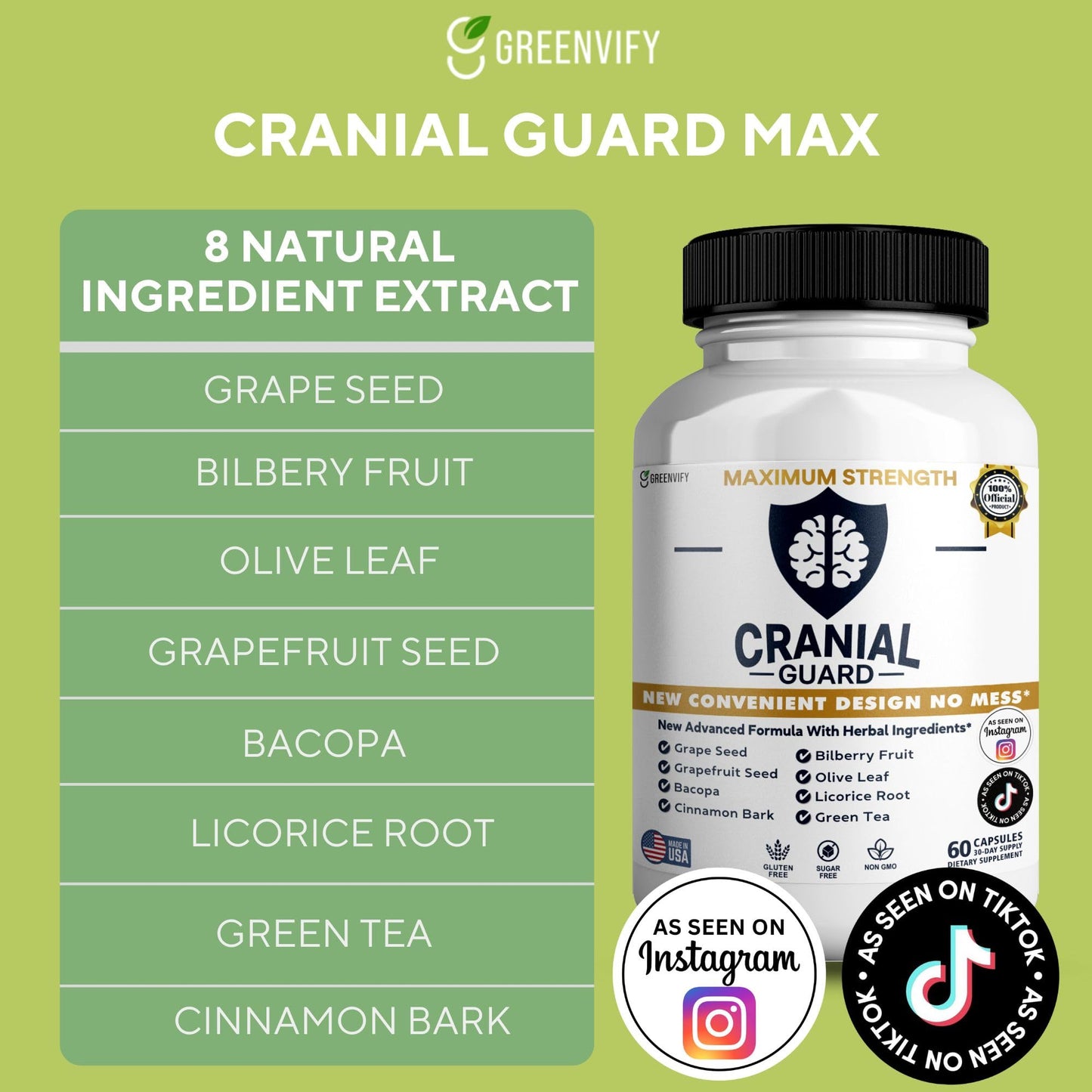 GREENVIFY Cranial Guard Maximum Strength Brain Support Supplement Capsules 300