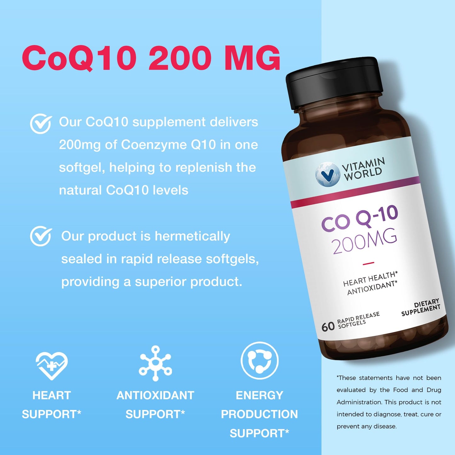 Vitamin World CoQ10 200 mg Softgels, 60 Count