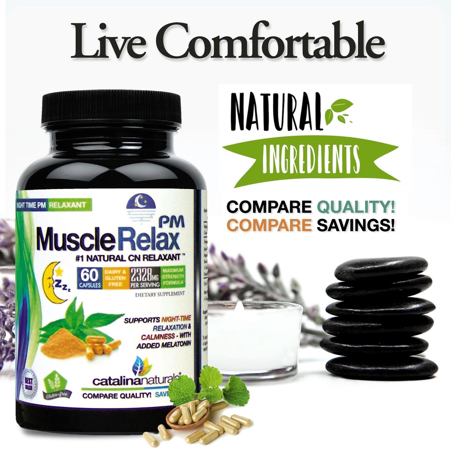 Catalina Naturals The Original Natural Muscle Relax PM Night-Time Relaxant with Magnesium for Calmness, 60 Capsules