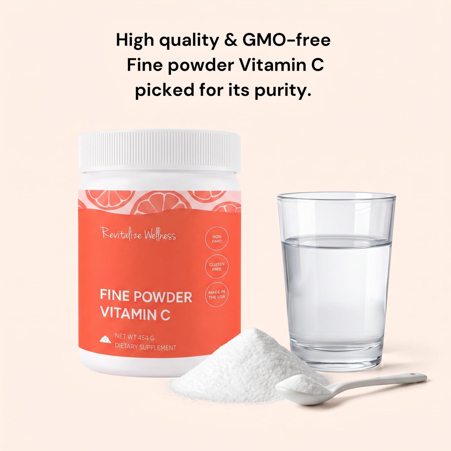 Revitalize Wellness Fine Powder Vitamin C as Ascorbic Acid, 16.01 oz, 1000 mg per Serving, 454 Servings per Bag
