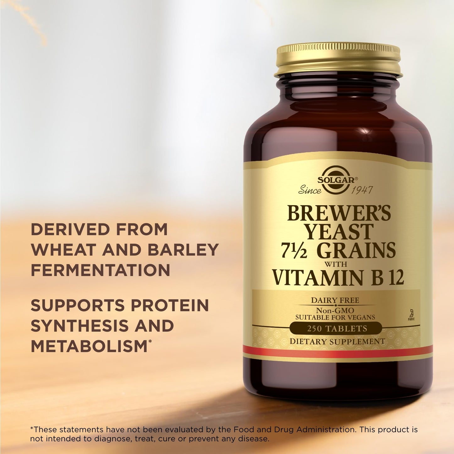 Solgar Brewer's Yeast 7 ½ Grains with Vitamin B12, 250 Tablets