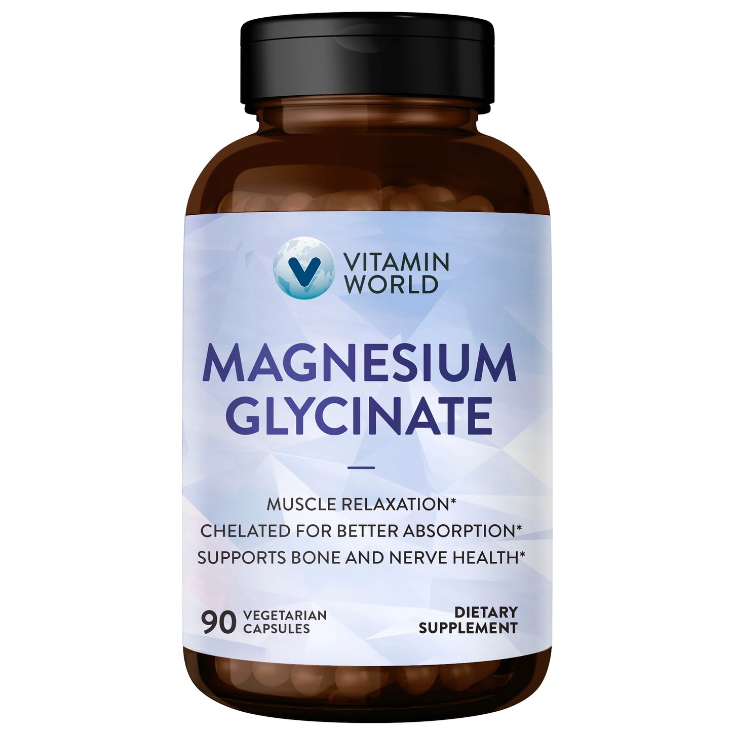 Vitamin World Magnesium Glycinate 420mg with BioPerine High Absorption Chelated Magnesium Supplement for Relaxation, Heart, Muscle, Bone, Nerve Health, Gluten-Free, 90 Vegetarian Capsules