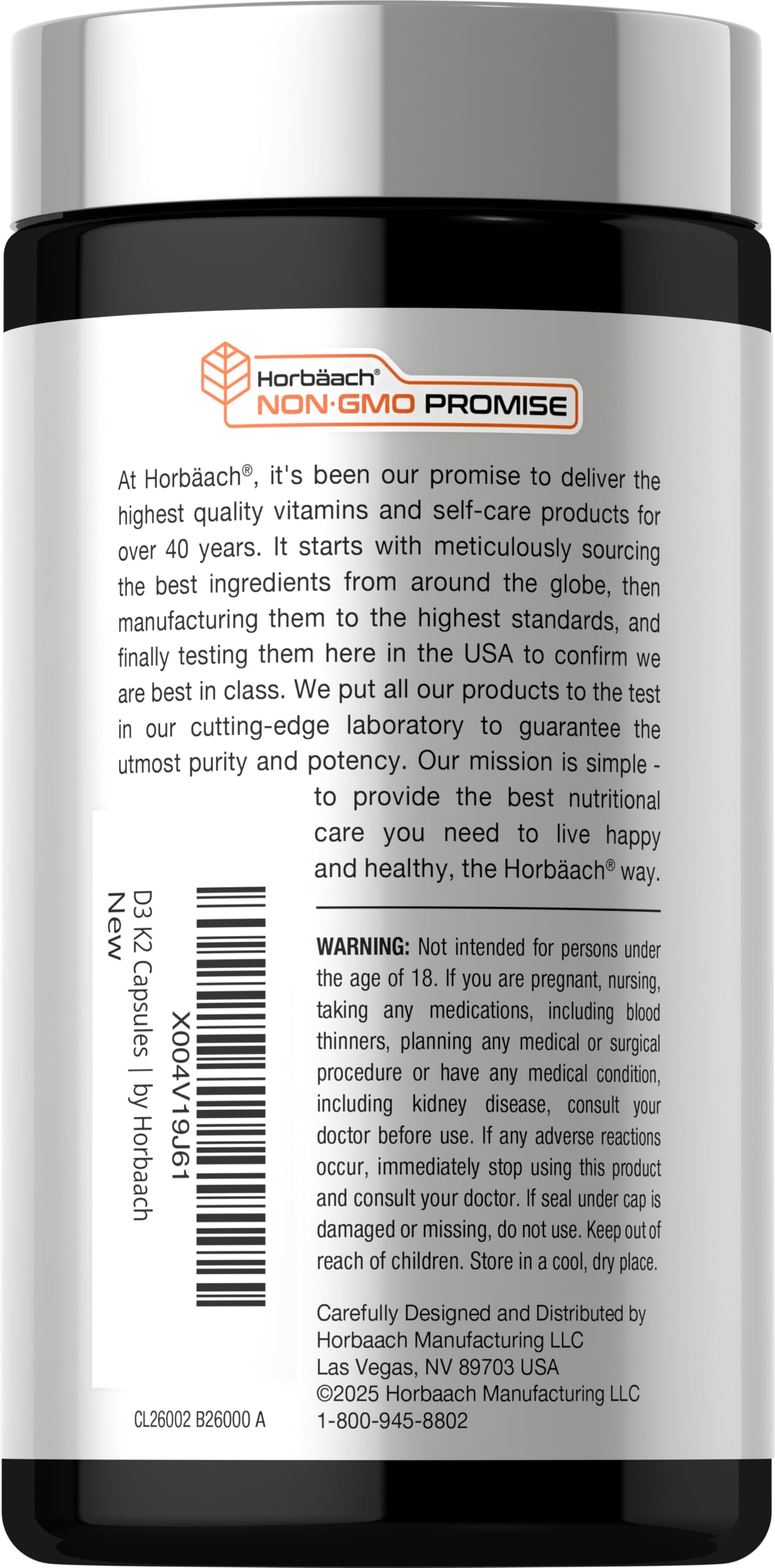 Horbäach Vitamin D3 K2 Capsules, 120 Count