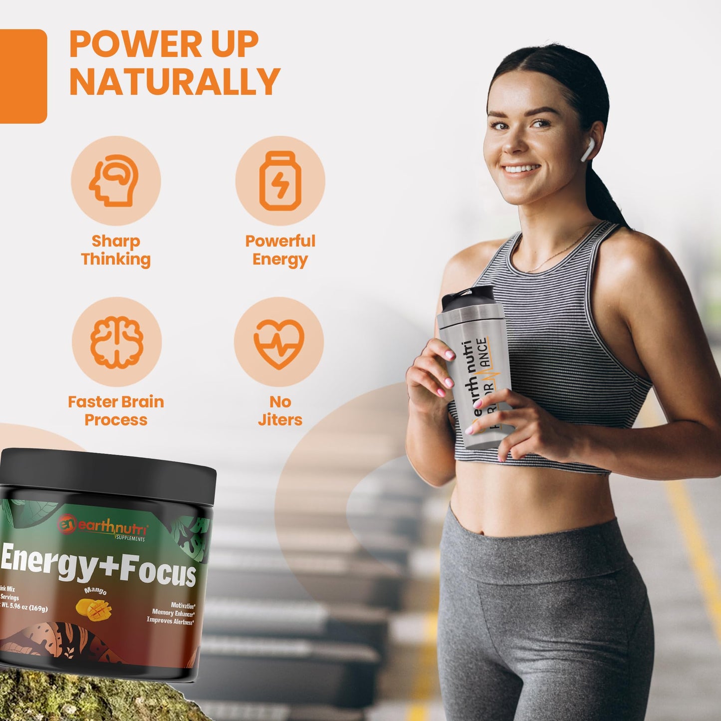 EarthNutri Energy + Focus Powder Supplement, 6.03 oz