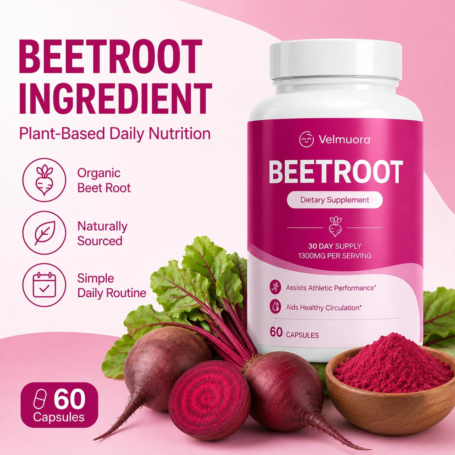 Golden Dunes Velmuora Organic Beet Root Capsules, 60 Capsules