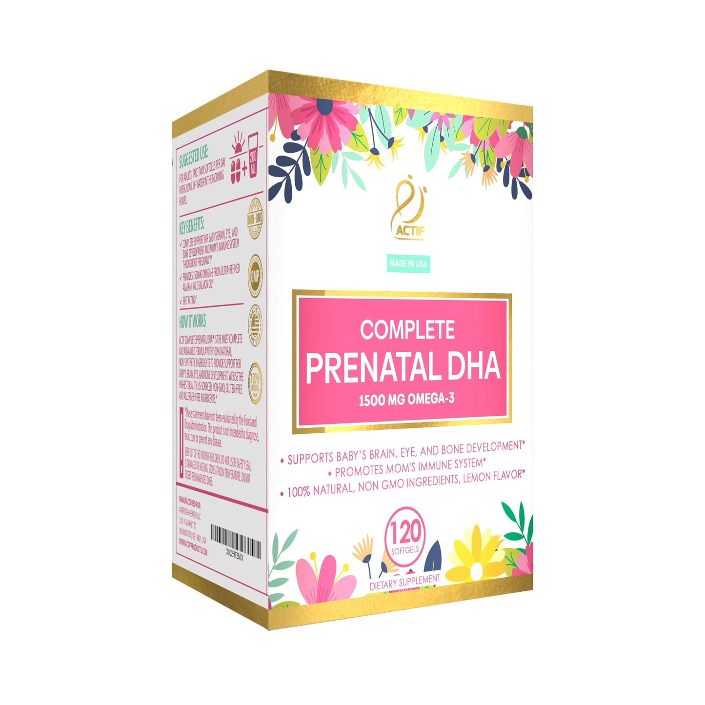 ACTIF Complete Prenatal DHA with 1500mg Omega-3, 90 Gummies