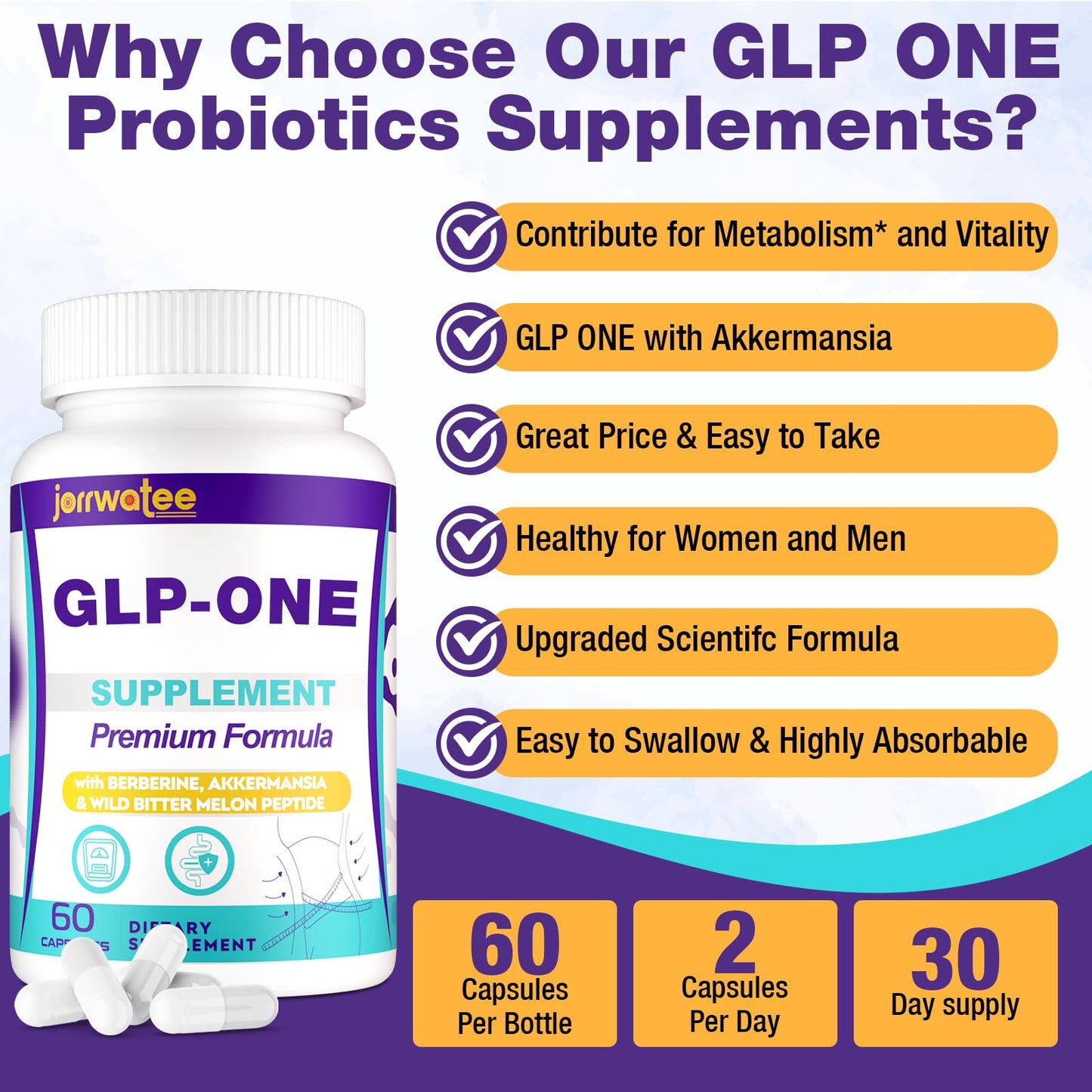 Jorrwatee GLP ONE Probiotic Capsules, 120 Count