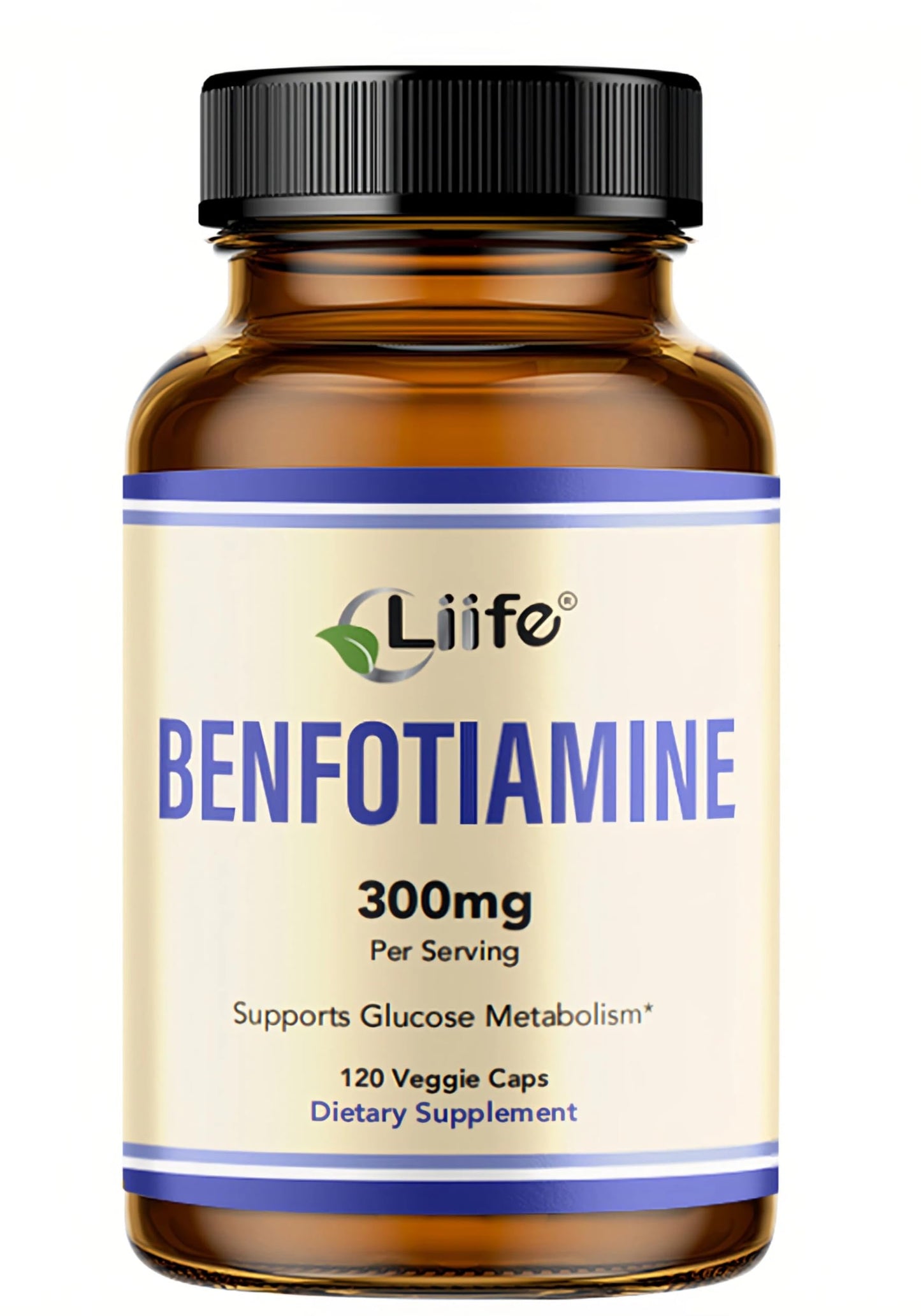 LIIFE Benfotiamine 300mg with Leucine Capsule, Fat-Soluble Vitamin B1 Support for Glucose Metabolism and Overall Health, 120 Veggie Capsules