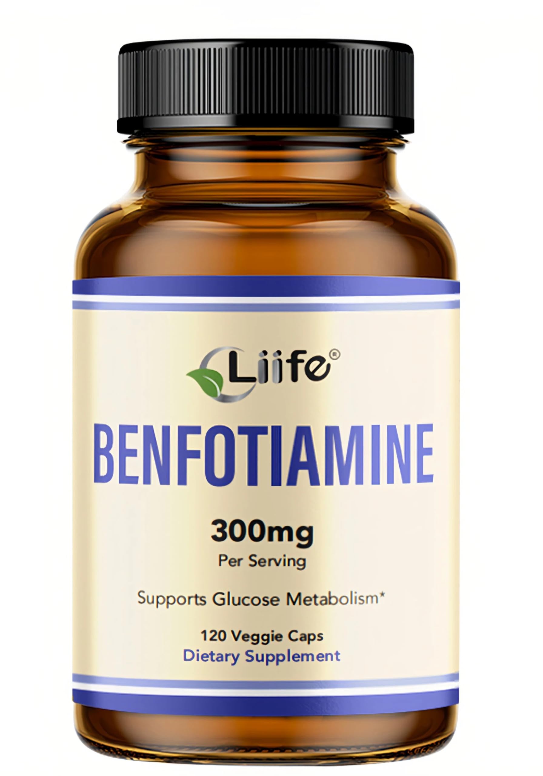 LIIFE Benfotiamine 300mg with Leucine Capsule, Fat-Soluble Vitamin B1 Support for Glucose Metabolism and Overall Health, 120 Veggie Capsules