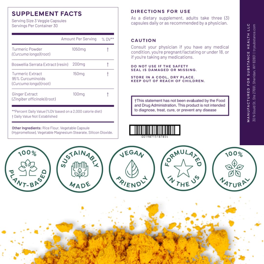 SUBSTANCE Turmeric Curcumin Supplement Capsule 90 Count
