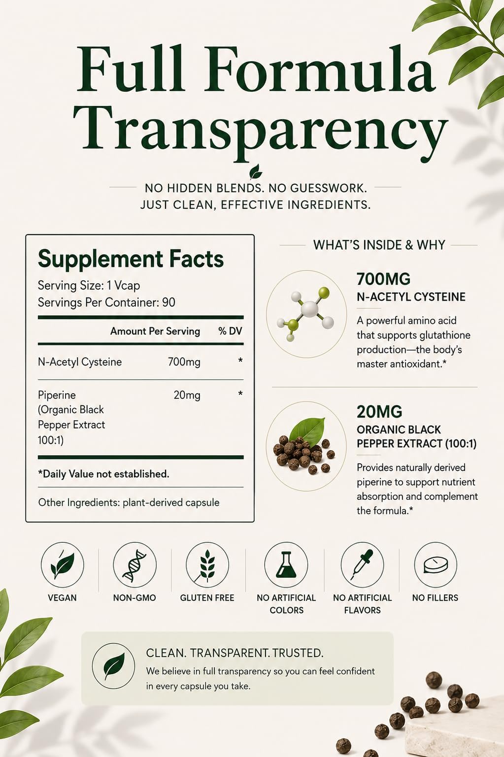Green Organic Supplements N-Acetyl Cysteine (NAC) Capsules 270