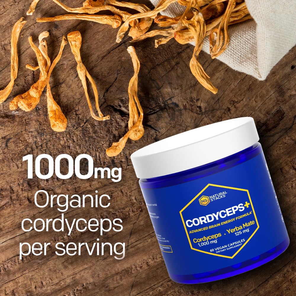 Natural Stacks Cordyceps Mushroom Capsules With Yerba Mate Extract, 60 Capsules