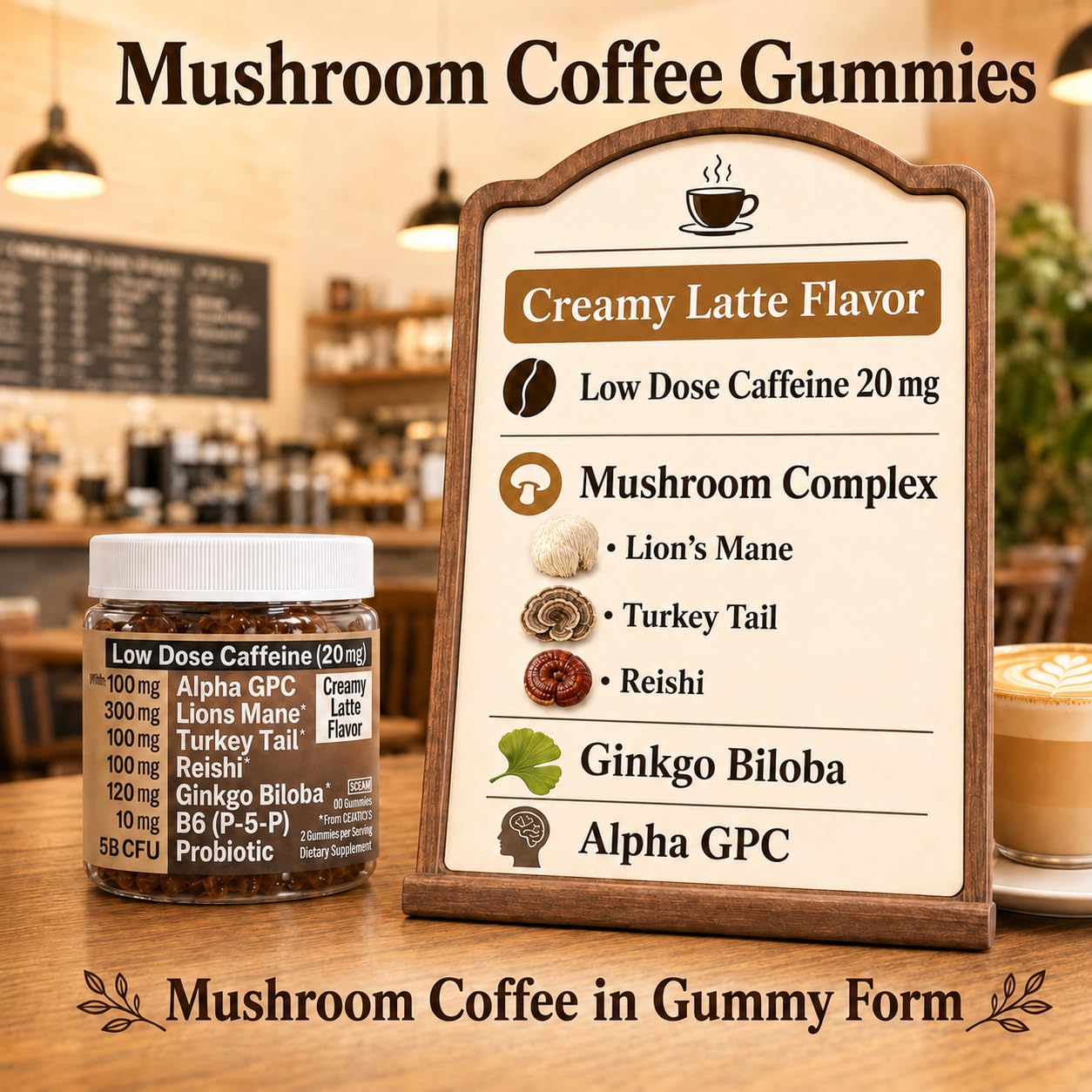 SHIZAM Mushroom Coffee Gummies with Lion’s Mane, Ginkgo Biloba, Alpha GPC & B6 P5P, 60 Count
