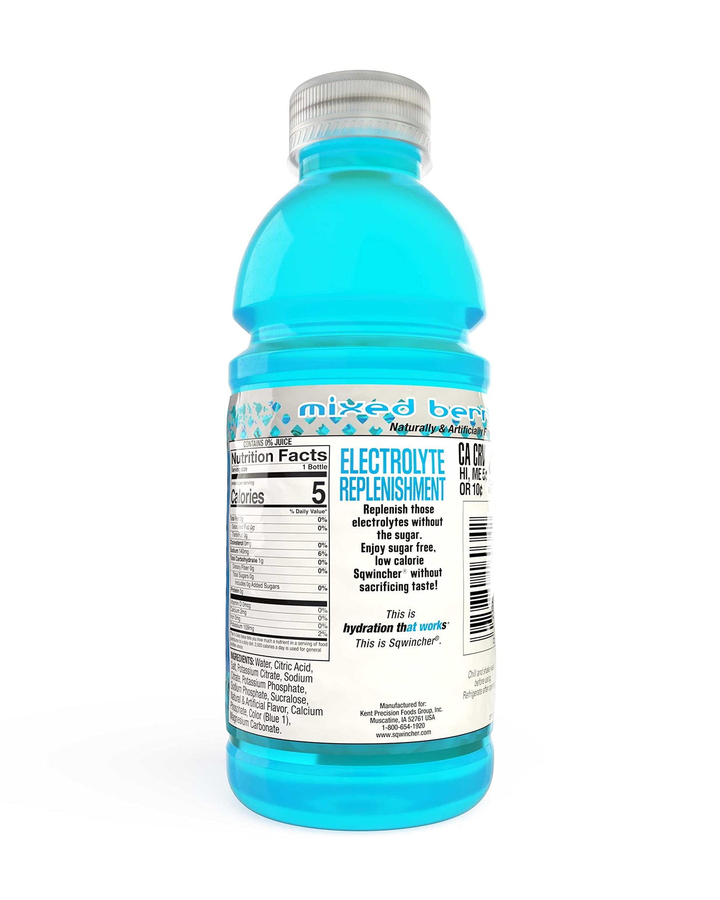Sqwincher Zero Activity Drink Bottles Powder 20 oz Mixed Berry Sugar Free Low Calorie Low Sodium Electrolyte Replenishment Hydration Case of 24