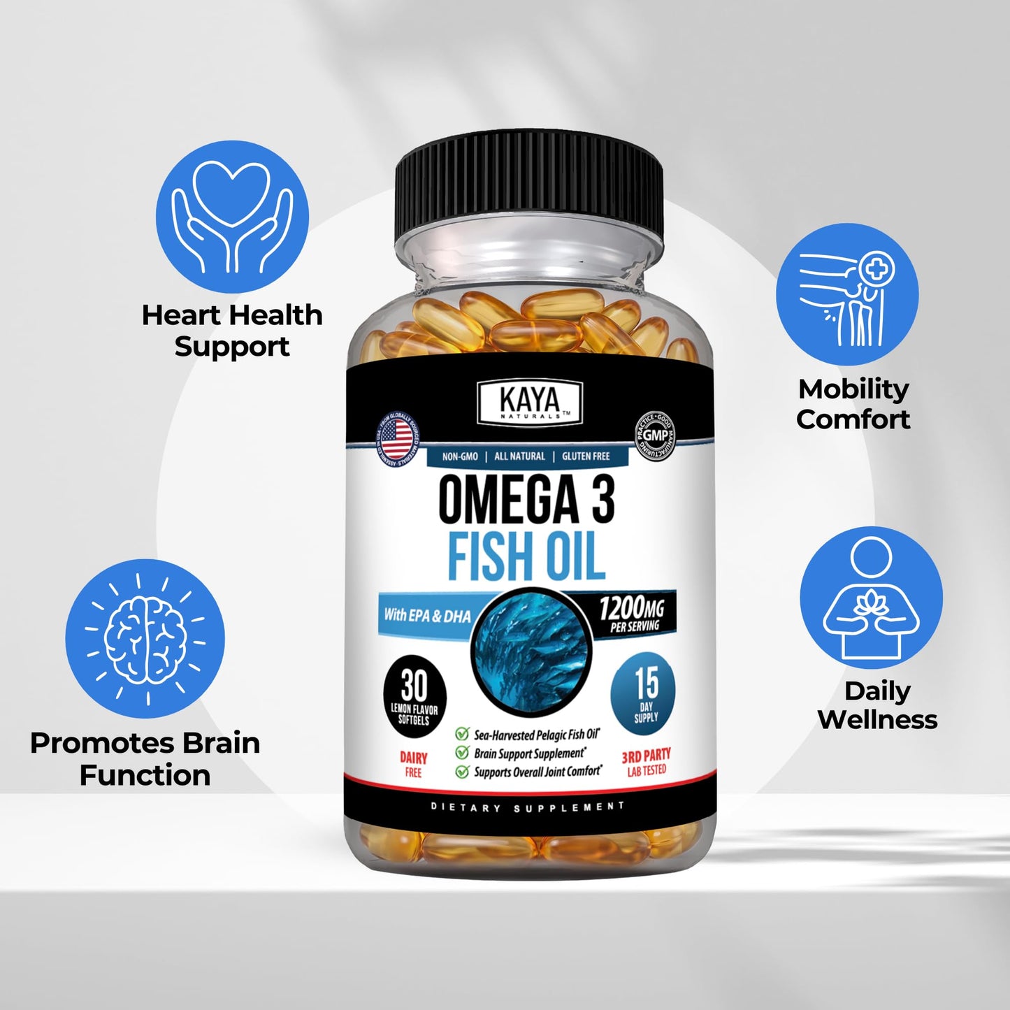 Kaya Naturals Omega 3 Fish Oil Supplement Softgels 30