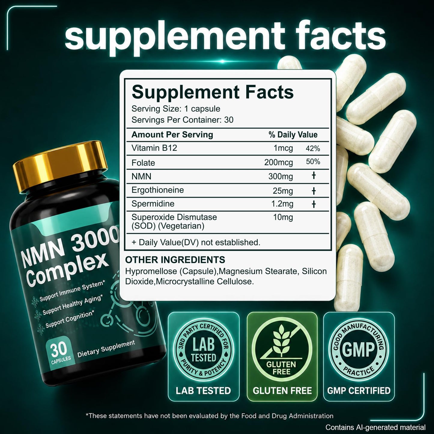 Dr. HR 6-in-1 NMN Complex Supplement 300mg Capsule, 30 Capsules