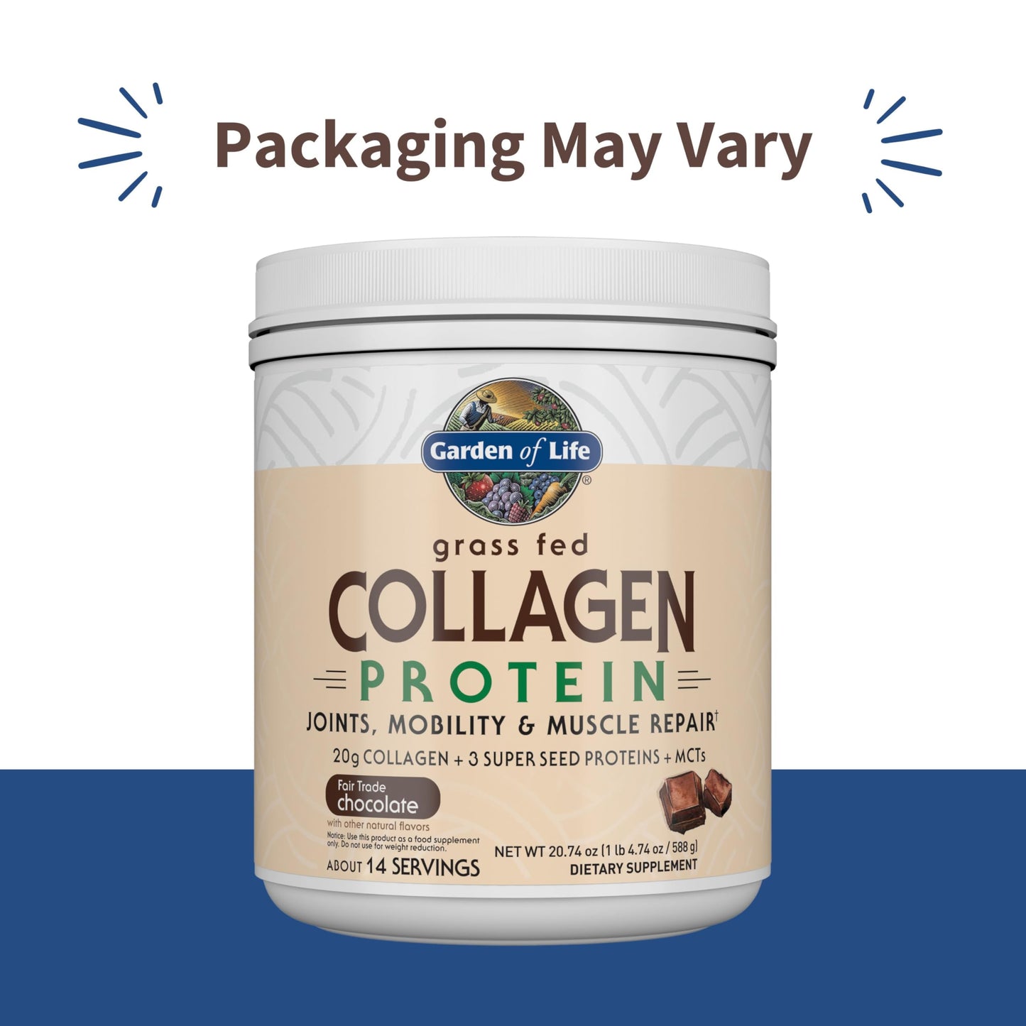 Garden of Life Grass Fed Collagen Protein Powder Chocolate, 14 Servings