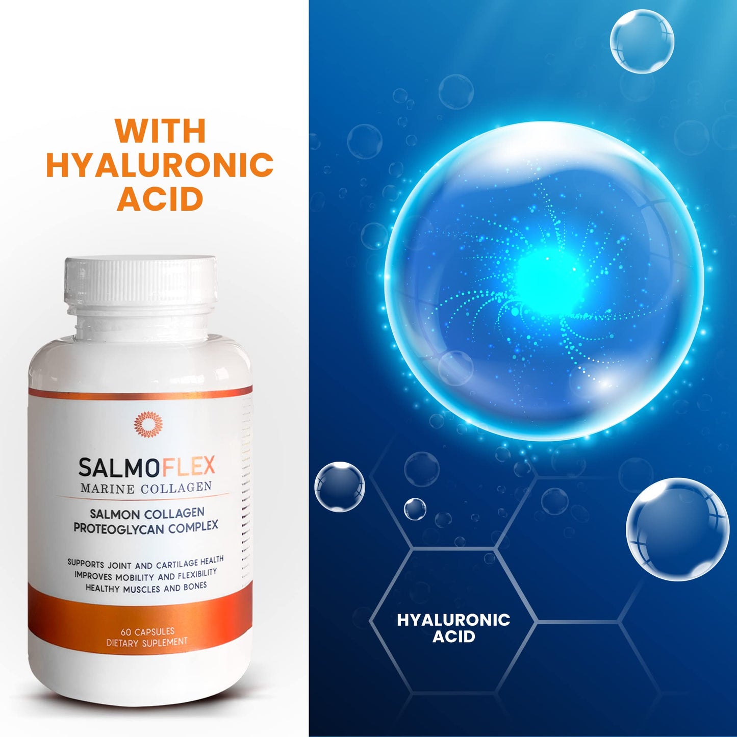 VITASEI Salmoflex Marine Collagen Peptides with Hyaluronic Acid and Vitamin C, D, E, 180 Capsules