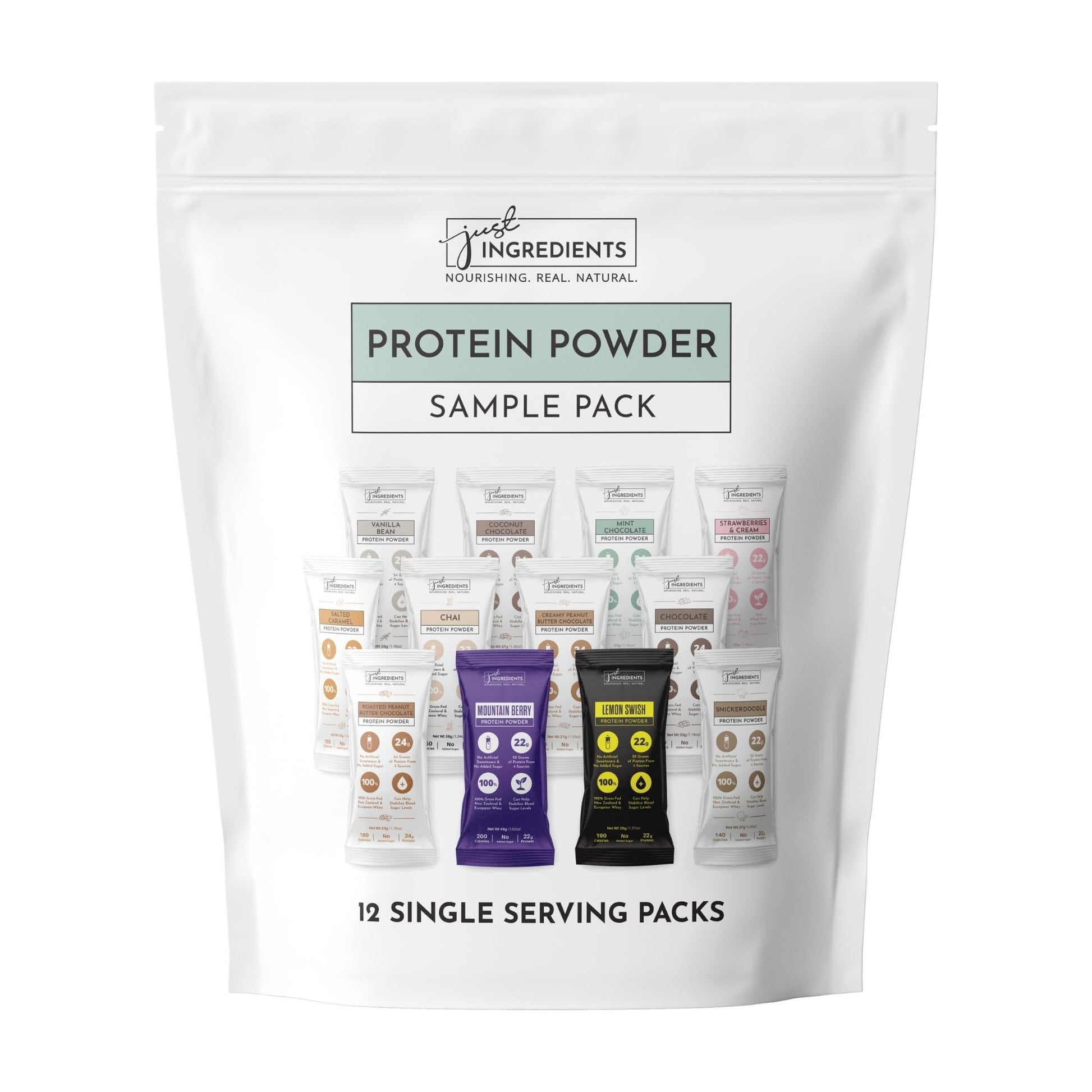 JUST INGREDIENTS Grass-Fed Whey Protein Powder, Four-Source Organic Whole Food Blend, 12 Servings, 22g Protein
