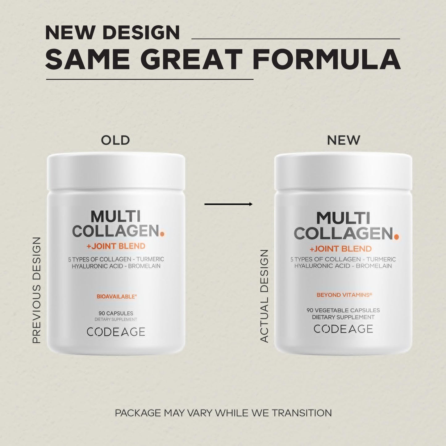 Codeage Multi Collagen Protein + Joint Blend Supplement, Hyaluronic Acid, Bromelain, Turmeric, Ginger, Boswellia, Astaxanthin - Hydrolyzed Bovine Collagen - 5 Collagen Types - Non-GMO - 90 Capsules