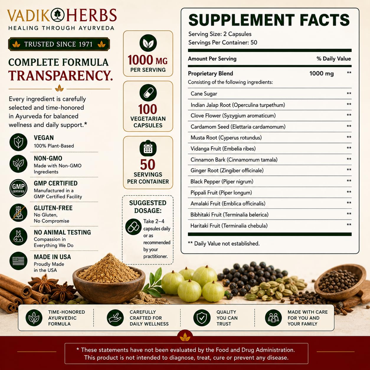 Vadik Herbs Avipattikar Churna Powder 100 Count