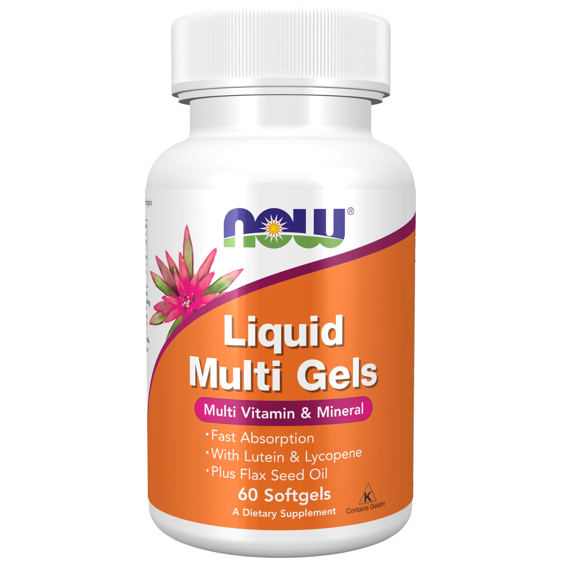 NOW Foods Liquid Multi Gels with Lutein and Lycopene Plus Flax Seed Oil 60 Softgels