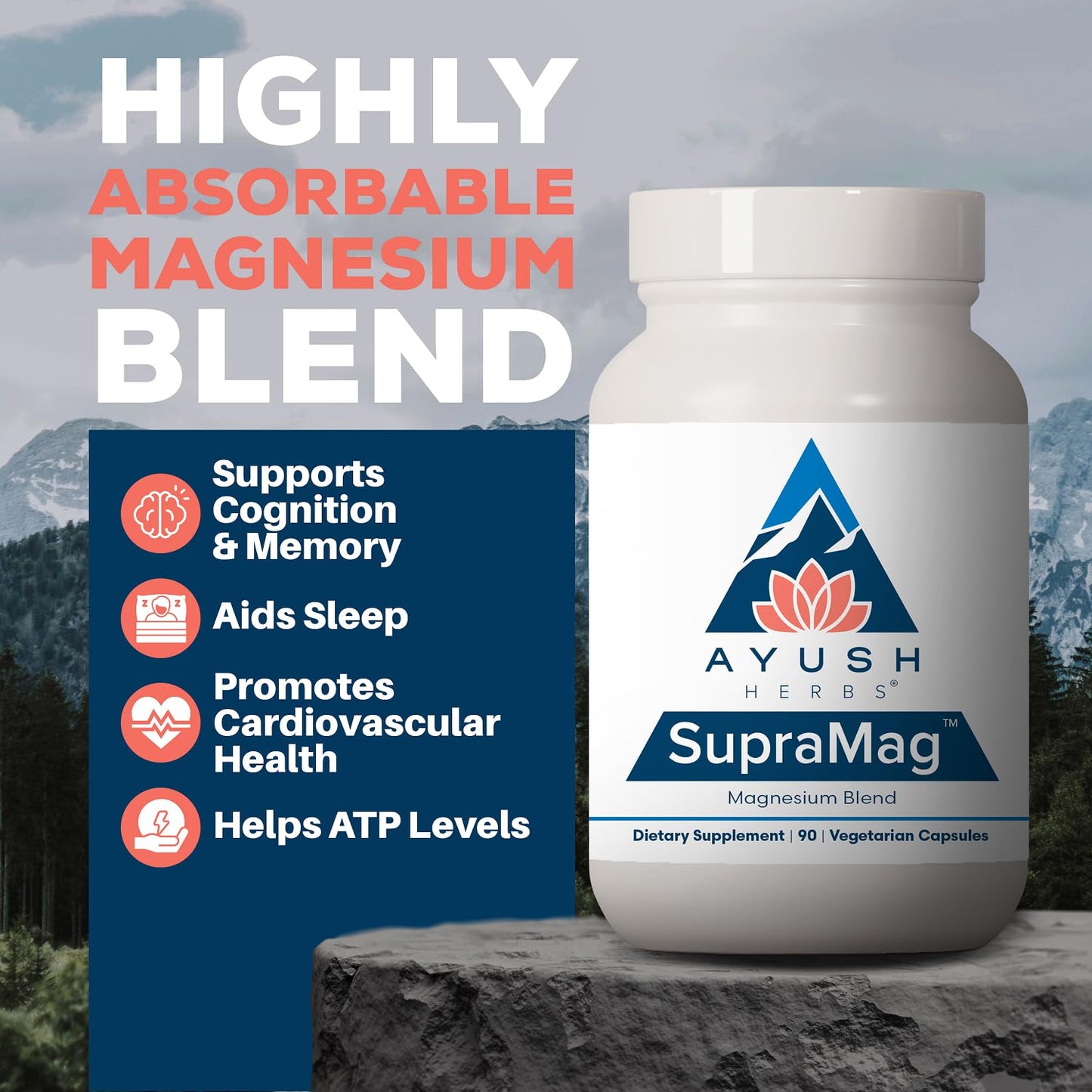 Ayush Herbs SupraMag Magnesium Blend Citrate Capsule, 90 Capsules