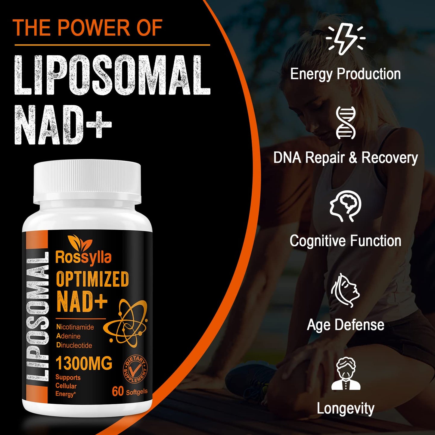 Rossylla Liposomal NAD+ Supplement 1300 mg Softgel, 60 Count