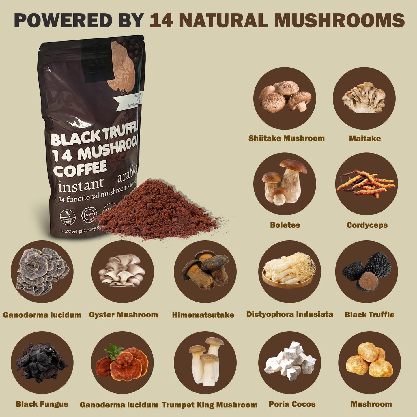 Dr. HR 14 in 1 Mushroom Coffee Instant Powder, 14 Count