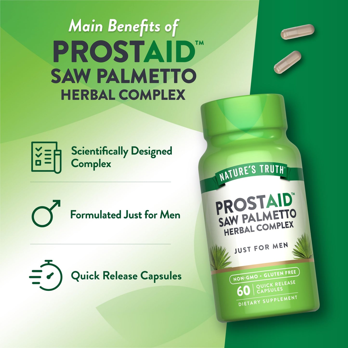 Nature's Truth Prostate Support Supplement for Men with Saw Palmetto, Pygeum, Stinging Nettle, 60 Capsules