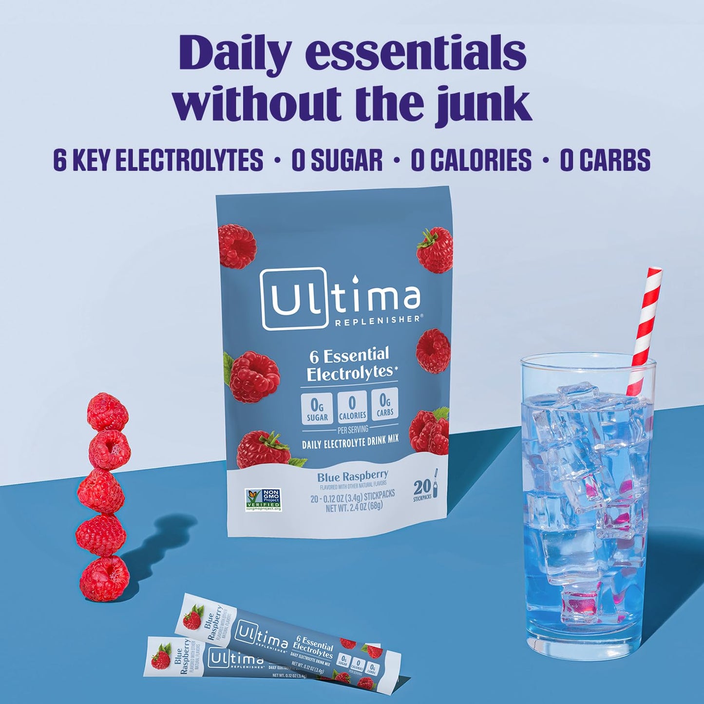 Ultima Replenisher Blue Raspberry Electrolyte Packets Powder, 20 Count
